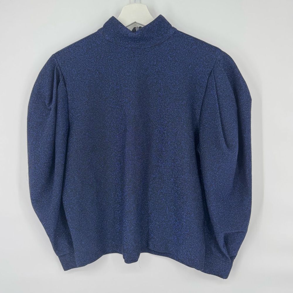 PatBO Lurex Sparkle Mock Neck Puff Super Sleeve Long Top Small - Picture 4 of 8